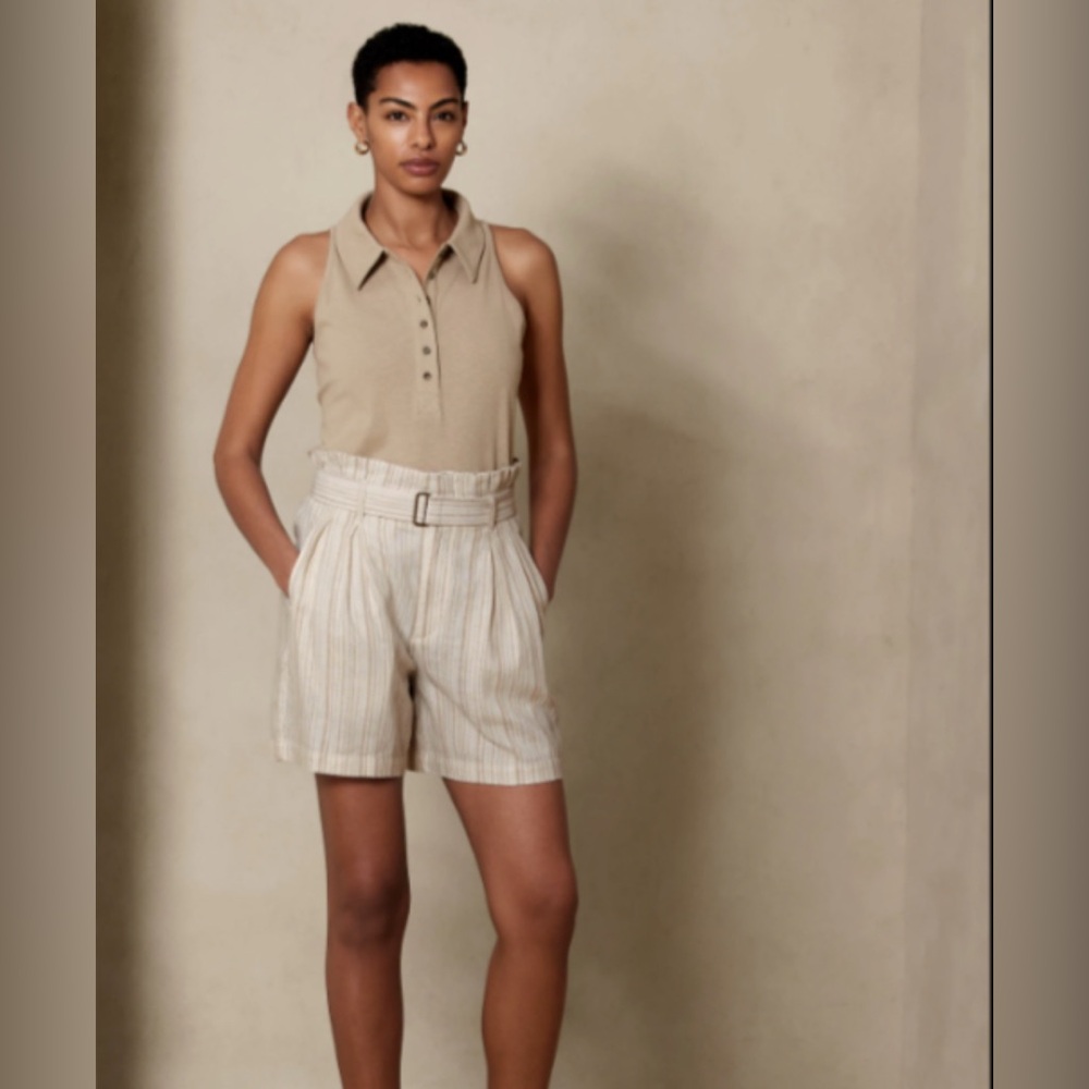 Banana Republic Factory Linen Blend Paperbag Bermuda Shorts‎ Stripe size 16